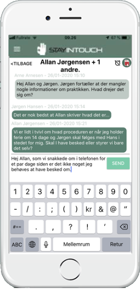 Screenshot fra StayInTouch app